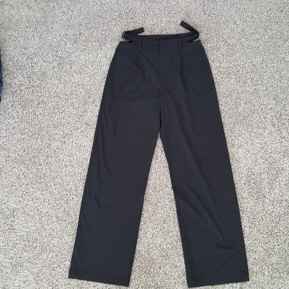 ALO Yoga Mid Rise Showdown Trouser Pant Black XS Straight Wide Leg Hip Cut Outs - Picture 5 of 17